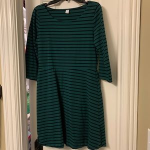 Old Navy green/navy stripe A-line dress